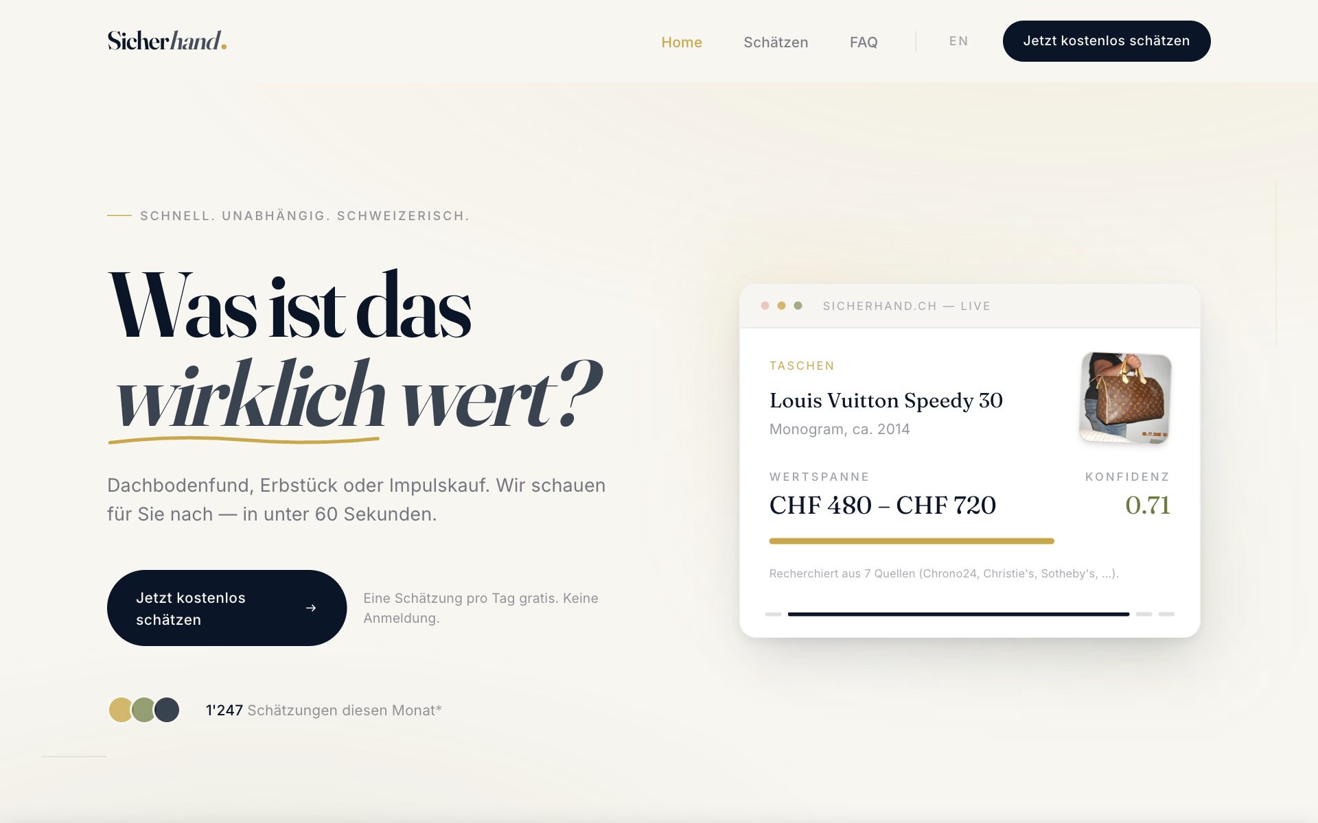 Sicherhand.ch – KI-Bewertung für Secondhand-Artikel